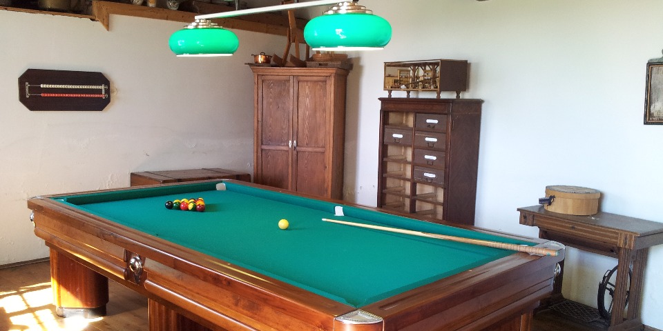 
			The billiard table in the living room
			